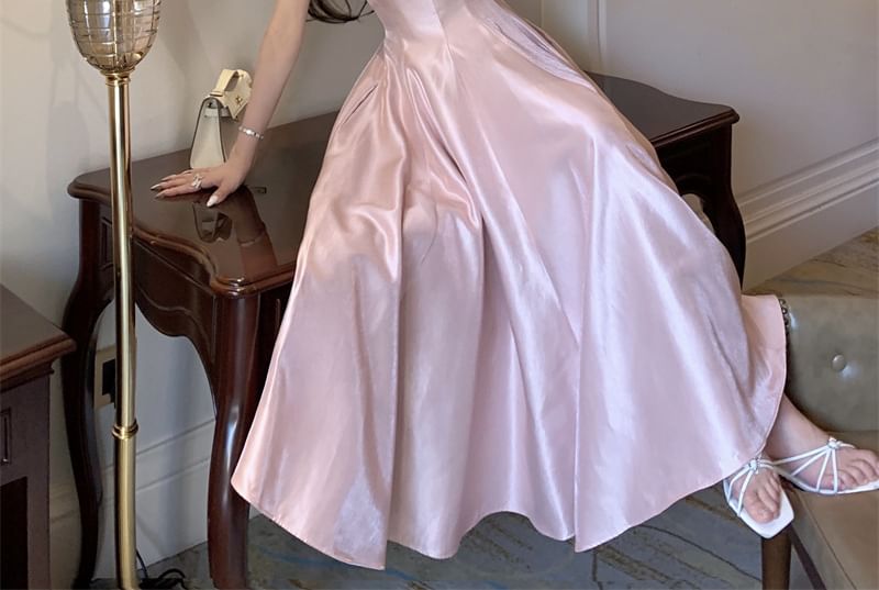 Spaghetti Strap Scoop Neck Plain A-Line Evening Gown