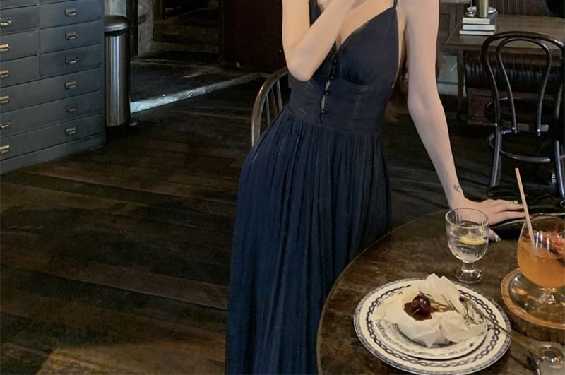 Gown Spaghetti Evening V-Neck A-Line Strap Plain