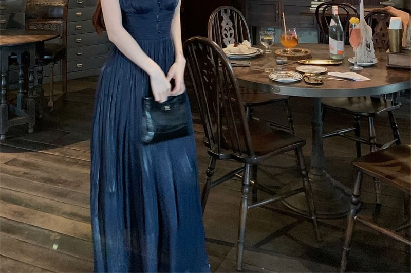 Spaghetti Strap V-Neck Plain A-Line Evening Gown