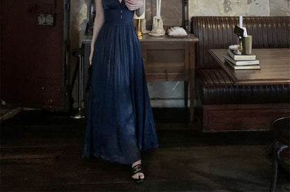 Gown Spaghetti Evening V-Neck A-Line Strap Plain