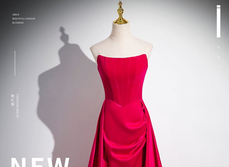 Gown Tube Ruched Evening Plain A-Line