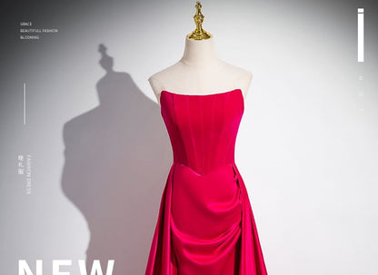 Gown Tube Ruched Evening Plain A-Line