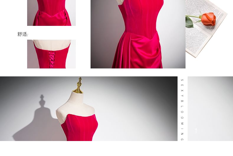 Gown Tube Ruched Evening Plain A-Line