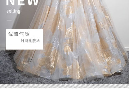 Strap Patterned Print A-Line Evening Gown Mesh Spaghetti Beaded