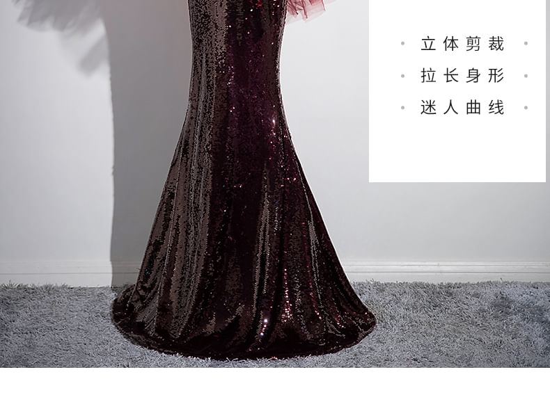 Halter Sequin Panel Mesh Mermaid Evening Gown