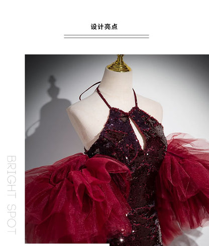 Mermaid Sequin Gown Evening Halter Panel Mesh