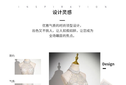 Glitter Sleeveless Gown Mesh Evening A-Line Neck Beaded Mock