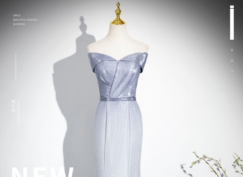 Gradient Glitter Mermaid Tube Evening Gown