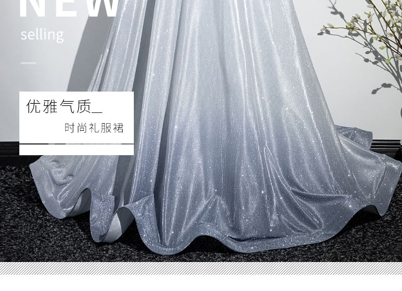 A-Line Square Gradient Gown Neck Short-Sleeve Evening