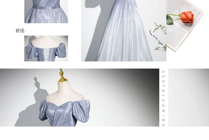 A-Line Square Gradient Gown Neck Short-Sleeve Evening