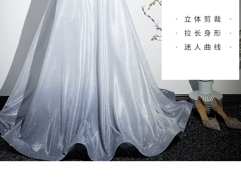 A-Line Square Gradient Gown Neck Short-Sleeve Evening