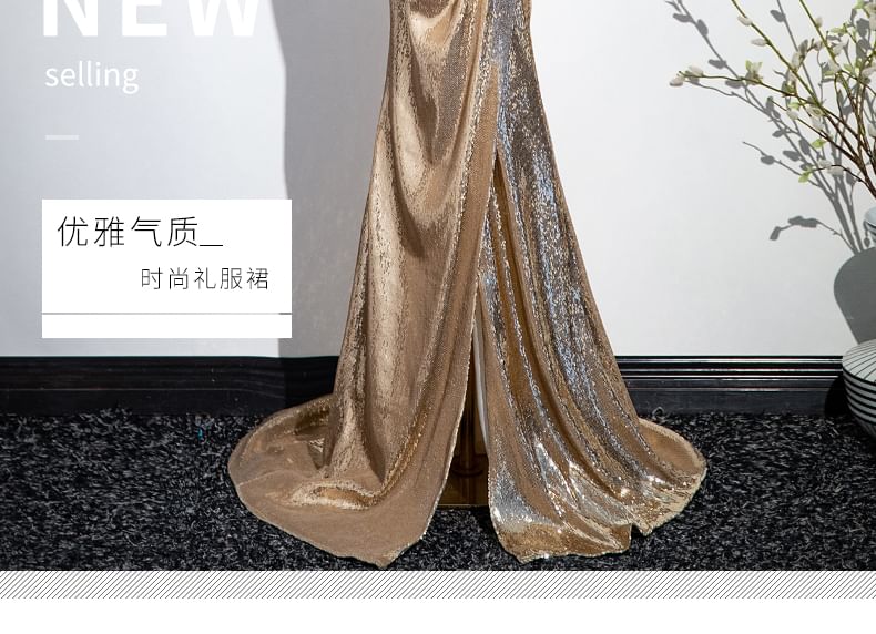 Gown Sequin Tube Trumpet Evening Bow Slit