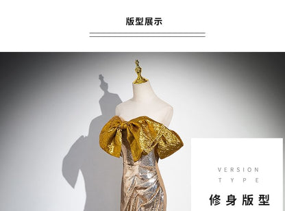 Gown Sequin Tube Trumpet Evening Bow Slit