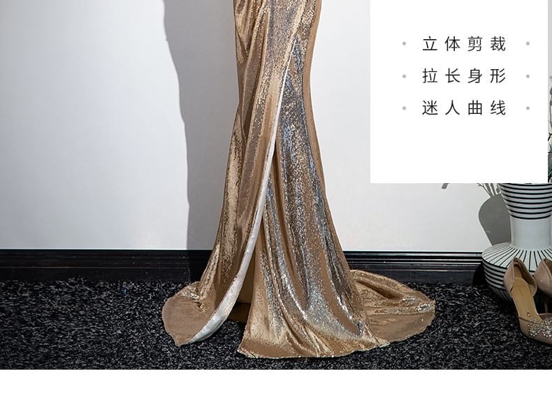 Gown Sequin Tube Trumpet Evening Bow Slit