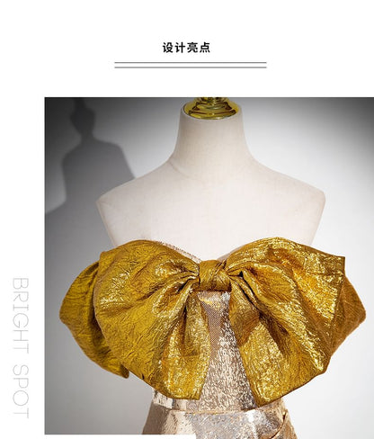 Gown Sequin Tube Trumpet Evening Bow Slit