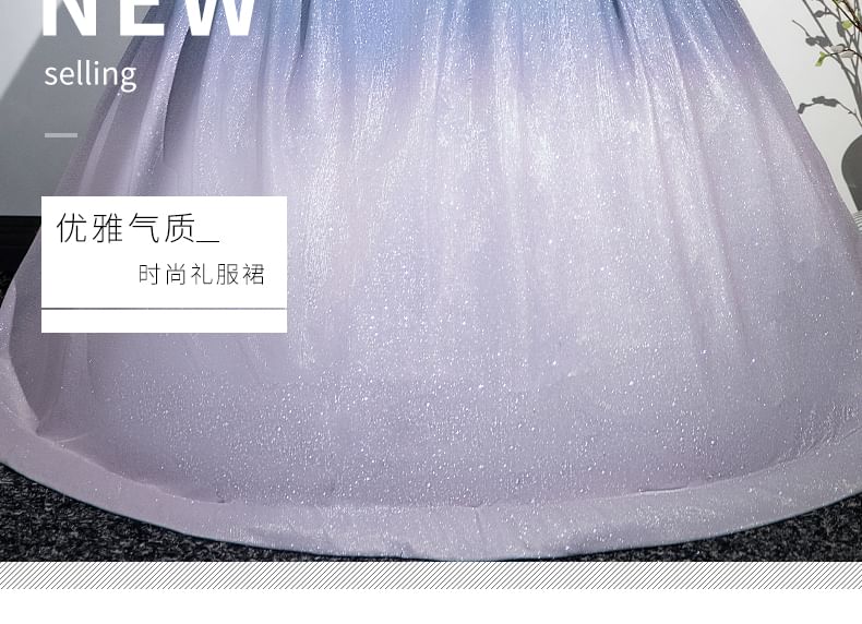 Gradient Bow Ruched A-Line Tube Evening Gown