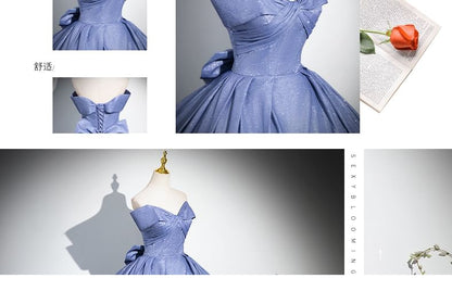 Ruched Gown Evening Bow Gradient Tube A-Line