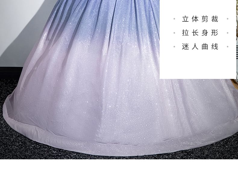 Ruched Gown Evening Bow Gradient Tube A-Line