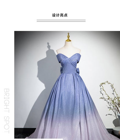 Ruched Gown Evening Bow Gradient Tube A-Line