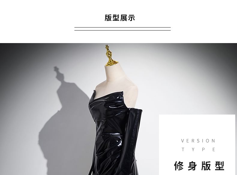 Plain Gloves Ruched Set: Evening Leather + Gown Faux Mermaid Tube