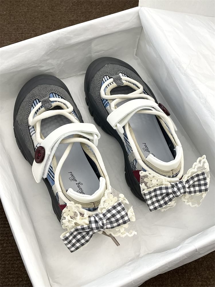 Plaid Bow Mary Jane Shoes