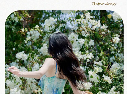 Plain Light Cardigan / Spaghetti Strap Floral Print Midi A-Line Dress / Set