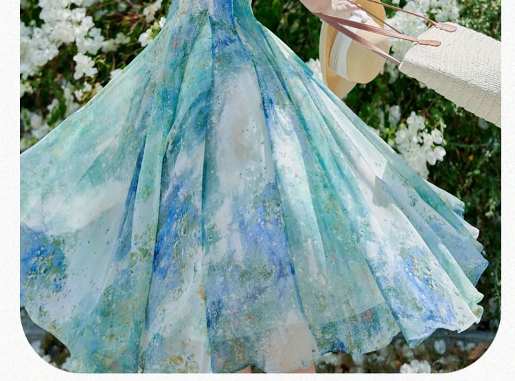 Plain Light Cardigan / Spaghetti Strap Floral Print Midi A-Line Dress / Set