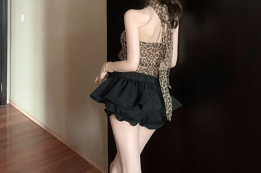 Halter Leopard Print Crop Slim Fit Cami Top