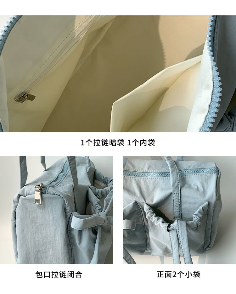 Plain Bow Accent Nylon Tote Bag