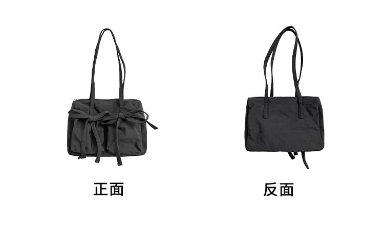 Plain Bow Accent Nylon Tote Bag