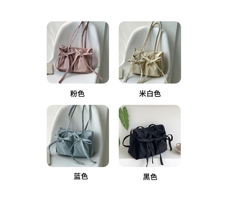 Plain Bow Accent Nylon Tote Bag