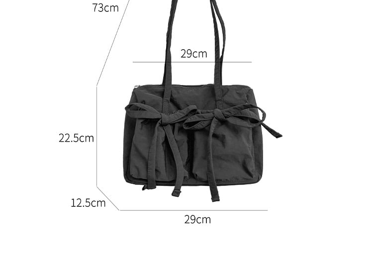 Plain Bow Accent Nylon Tote Bag