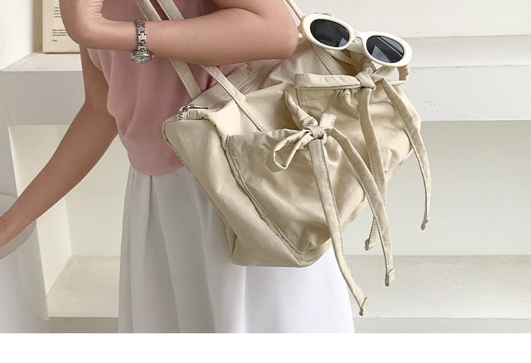 Plain Bow Accent Nylon Tote Bag