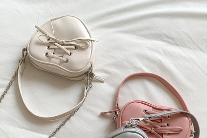 Chain Strap Heart Shaped Lace-Up Faux Leather Crossbody Bag