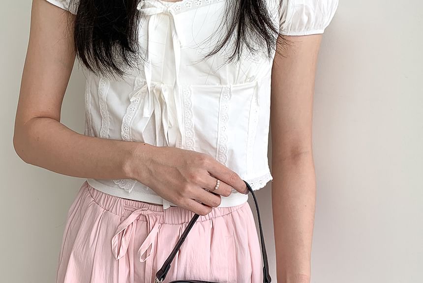 Chain Strap Heart Shaped Lace-Up Faux Leather Crossbody Bag