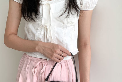 Chain Strap Heart Shaped Lace-Up Faux Leather Crossbody Bag