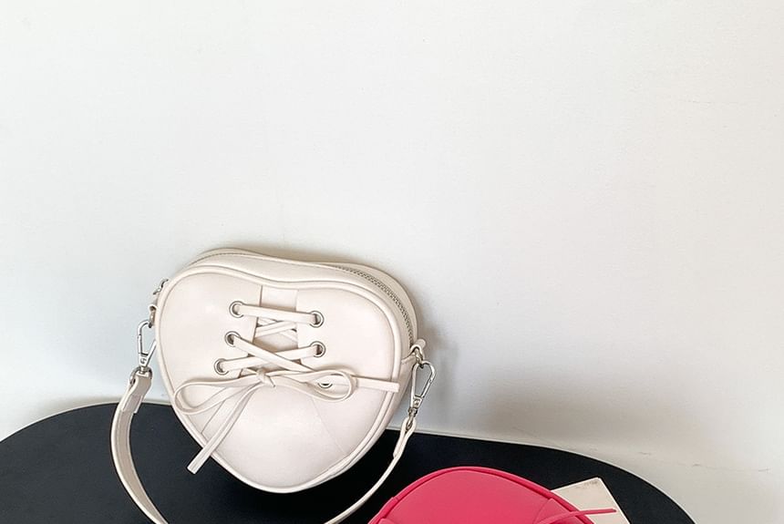 Chain Strap Heart Shaped Lace-Up Faux Leather Crossbody Bag