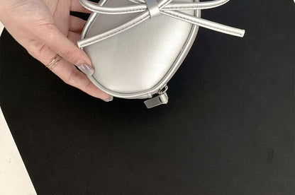 Set: Faux Pearl Strap Plain Faux Leather Crossbody Bag + Bag Charm