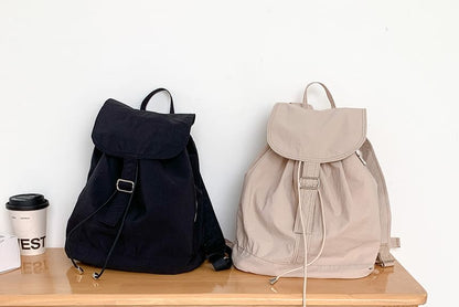 Plain Drawstring Nylon Flap Backpack