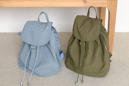 Plain Drawstring Nylon Flap Backpack