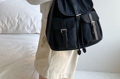 Plain Buckled Nylon Flap Tote Bag