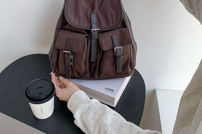 Plain Buckled Nylon Flap Tote Bag