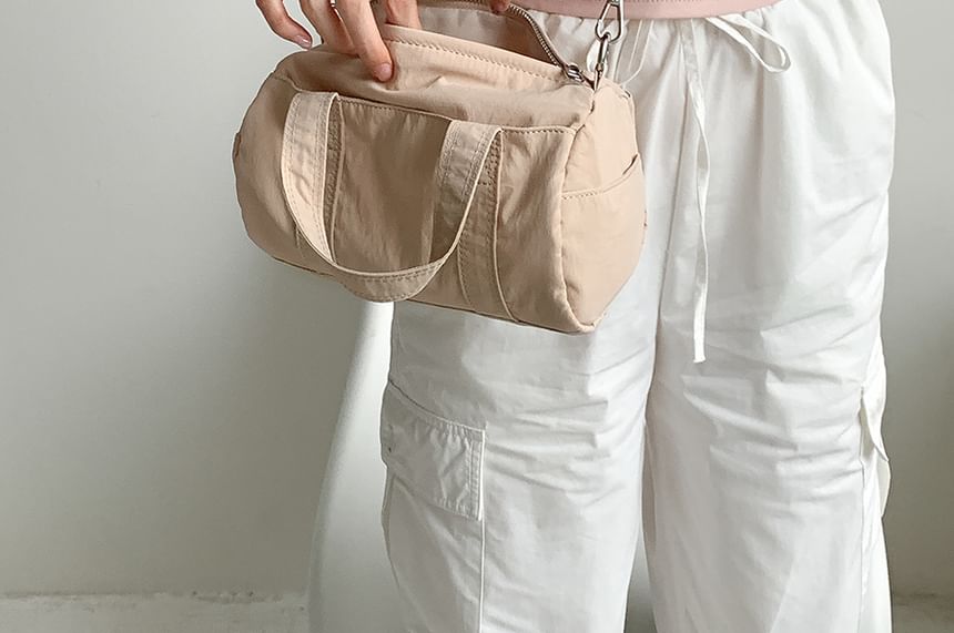 Top Handle Plain Nylon Crossbody Bag