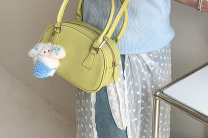 Plain Faux Leather Bowler Bag