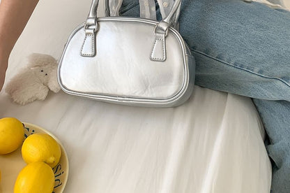 Plain Faux Leather Bowler Bag