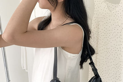 Plain Drawstring Faux Leather Shoulder Bag