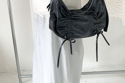 Plain Drawstring Faux Leather Shoulder Bag