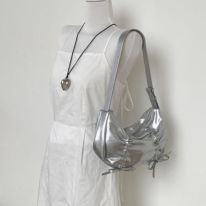Plain Drawstring Faux Leather Shoulder Bag