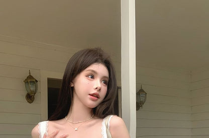 Plain Tie Front Ruched Panel Cami Top / High Rise Pleated Mini A-Line Skirt