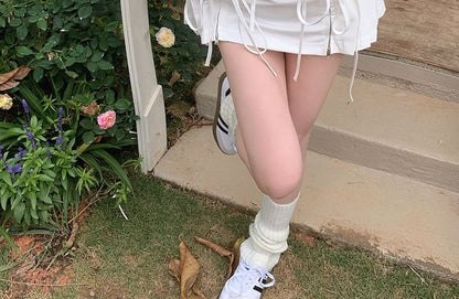 Plain Tie Front Ruched Panel Cami Top / High Rise Pleated Mini A-Line Skirt